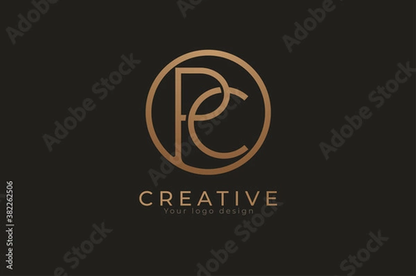 Fototapeta Abstract initial letter P and C logo,circle line and letter PC combination, usable for branding and business logos, Flat Logo Design Template, vector illustration