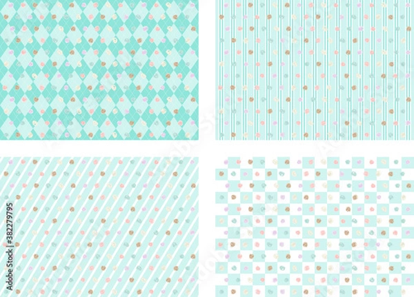 Fototapeta 水彩風　手描きドット　パターン背景セット