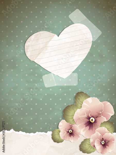 Fototapeta Romantic vintage illustration with a paper heart