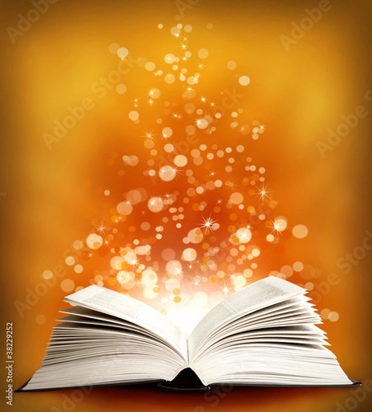 Fototapeta The  open Magic Book with sparklings
