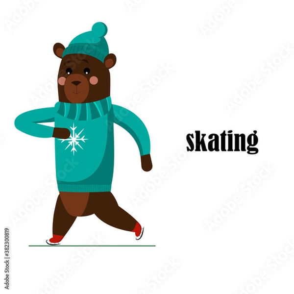 Obraz A bear in a blue sweater is skating, waving its paws