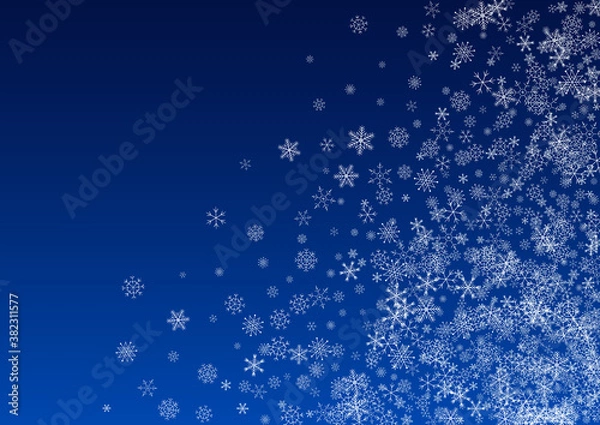 Fototapeta Silver Snowfall Vector Blue Background. magic 