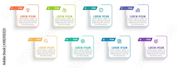 Fototapeta Minimal Business Infographics template. Timeline with 8 steps, options and marketing icons .Vector linear infographic with eight conected elements. Can be use for presentation.