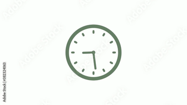 Fototapeta Green gray 12 hours circle clock icon on white background,clock icon