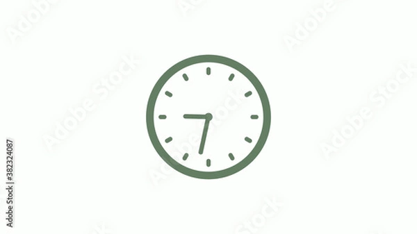 Fototapeta Green gray 12 hours circle clock icon on white background,clock icon