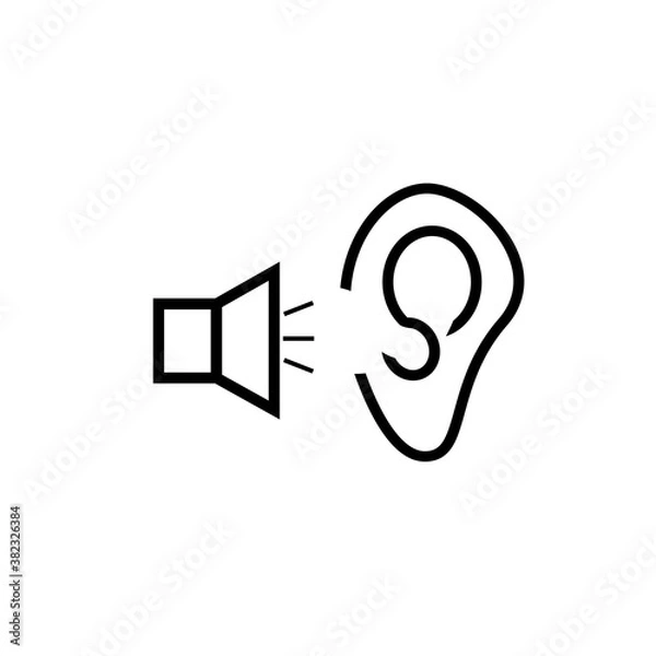 Obraz Sound notification. Loud sound. Megaphone and ear. Icon, Sign. Vector illustration