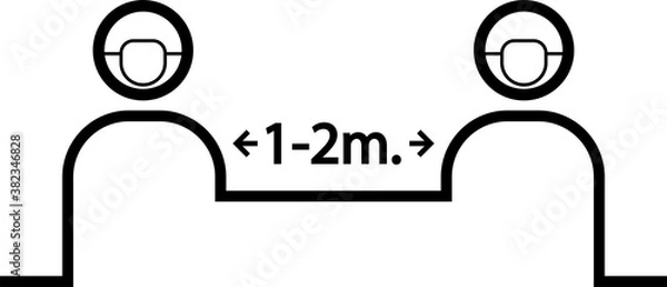 Obraz Human distance icon 1-2 meter, human with virus protection mask icon logo