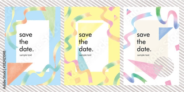 Fototapeta 色鉛筆で描いたカラフルなりぼんの招待状テンプレート