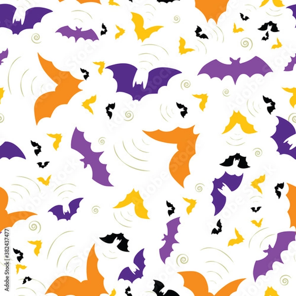 Fototapeta Vector seamless pattern with colorful bats. White background for Halloween.