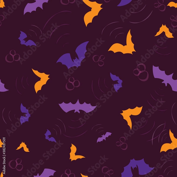 Obraz Vector seamless pattern with colorful bats. Dark background for Halloween.