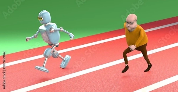 Fototapeta robot and man competition,concept of future,3d render.