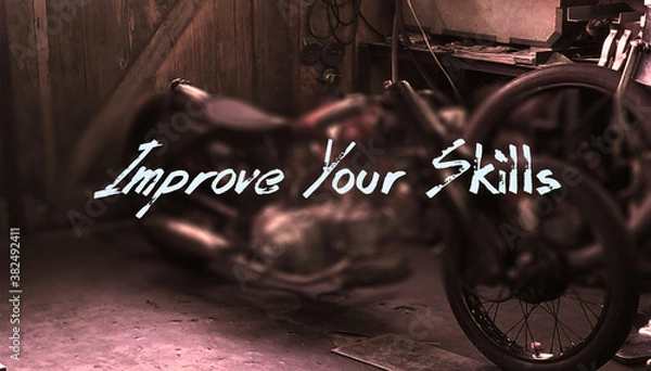 Fototapeta Text with bike workshop background