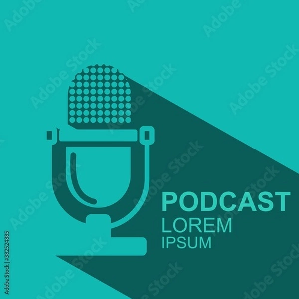 Fototapeta The microphone icon in a fashionable flat style is isolated. Logo, application, user interface. Podcast radio icon.vector design