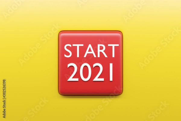 Fototapeta 3D illustration  start 2021 sign or symbol with red color and round  shape. Illustration of the symbol of the new year.