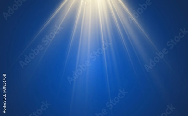 Fototapeta A bright light shining on a transparent background. Light rays emanating from a light source.