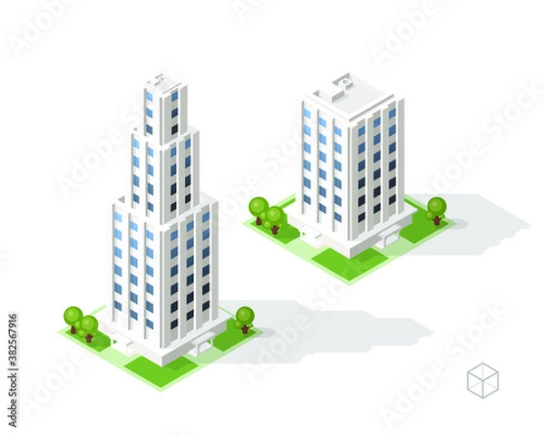 Fototapeta Isometric High Quality City Building with Shadows on Background . Isolated Vector Elements