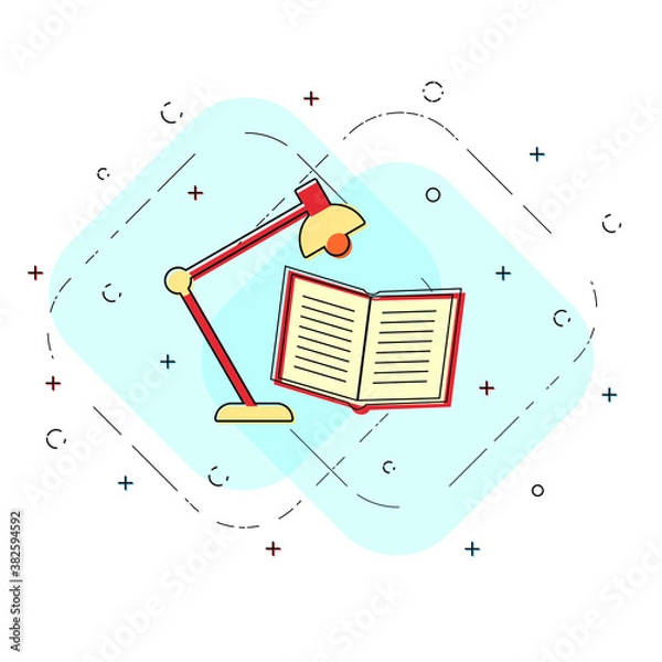 Fototapeta Lamp and opened book linear icon. Reading concept. Creative flat design vector.