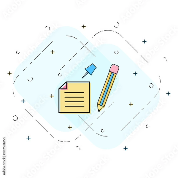 Obraz Memo note, pin and pencil linear icon. Reminder concept. Creative flat design vector.