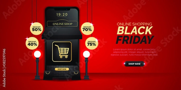 Obraz 3-dimensional design with the theme of Black Friday online shopping