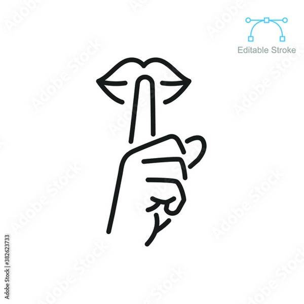 Obraz Please do quite pssst icon. Woman lips with finger showing silence sign. Do not disturb can be used for library infographic symbol. Editable vector illustration. Design on white background EPS 10