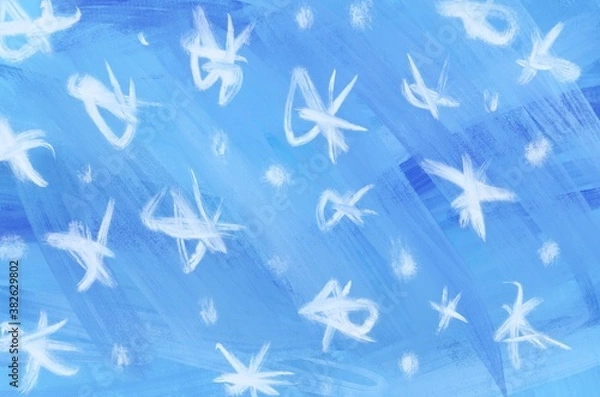 Fototapeta illustration in blue colors background on the theme of winter, snow, snowdrifts and winter holidays for postcards, screensavers and product design