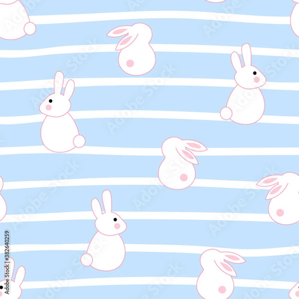 Obraz Cute Blue Striped Rabbit Seamless Pattern