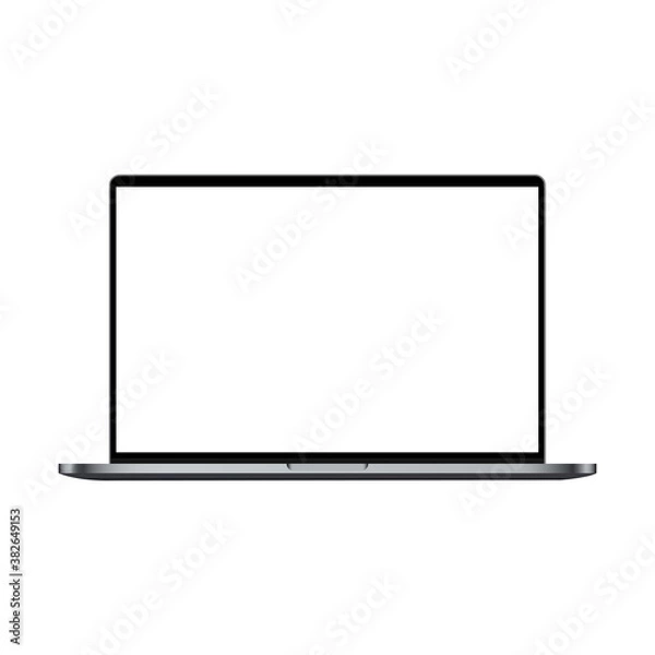 Fototapeta Modern dark silver laptop mockup isolated on white background, front view. Vector illustration