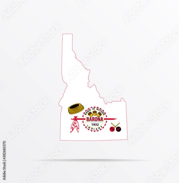 Fototapeta Vector map State of Idaho combined with Barona Band of Diegueño Mission Indians flag.