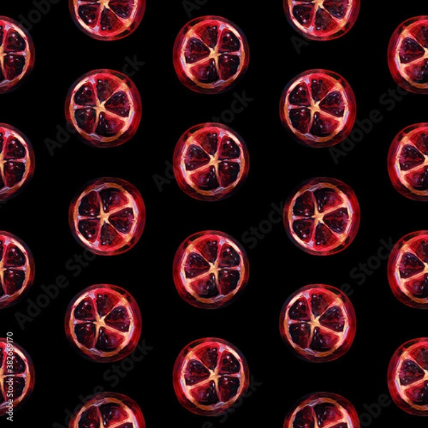 Fototapeta Tropical seamless pattern with grapefruit. Fruit repeating background. Bright raster print for fabric or wallpaper. The picture is made by hand. Design. Grapefruit is painted in oil. Citrus fruit