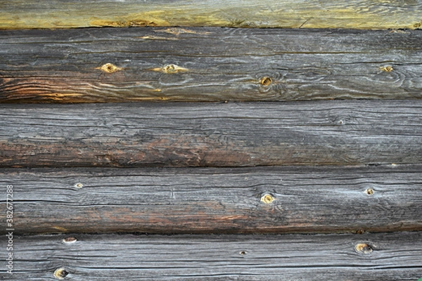Obraz Old log wall with knots and cracks close-up. Background texture.
