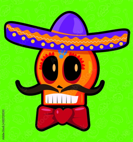 Obraz Skull wearing mexican charro hat day of the dead
