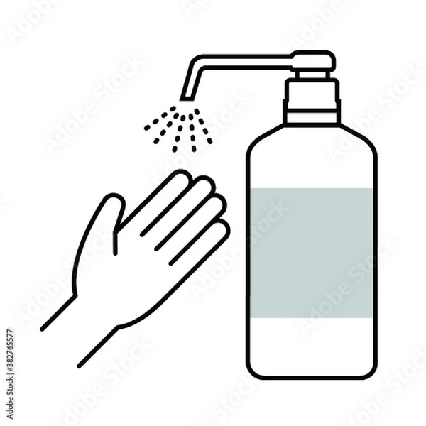 Obraz 白のボトルから出たスプレーで手を消毒