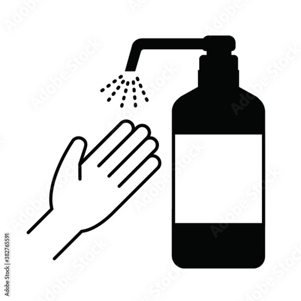 Obraz 黒のボトルから出たスプレーで手を消毒