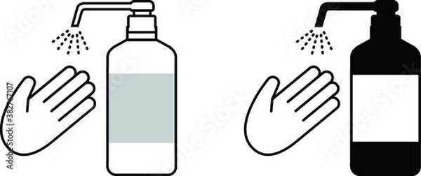 Obraz ボトルから出たスプレーで手のひらを消毒（セット）