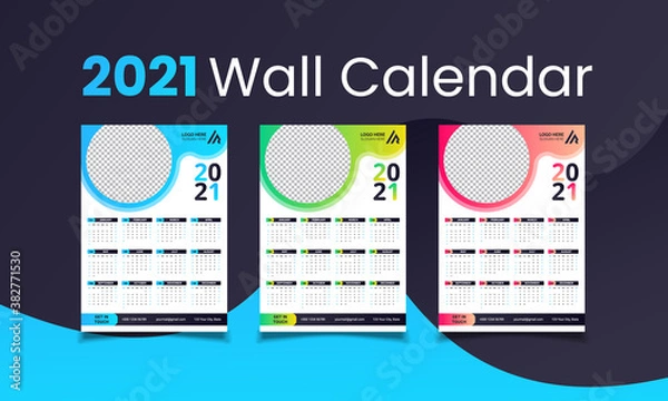 Obraz 2021 Company Wall Calendar Template Design with 12 Months