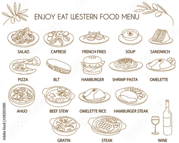 Fototapeta Western food menu line icon