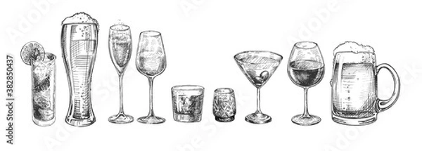 Fototapeta types of alcohol drinks glasses