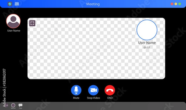 Fototapeta Zoom Interface Mockup. Video Call Interface Vector Illustration. Meeting App Interface Concept With Transparent Background. Video Conference. Put Your Content Under Background