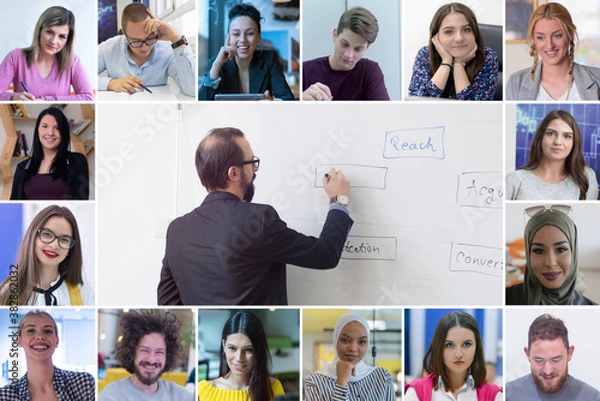 Obraz Online remote learning. Digital video conference chat with students. Teaching and learning from home during quarantine and coronavirus outbreak.