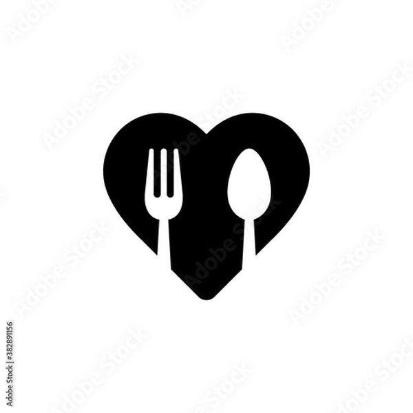 Fototapeta Spoon and fork with heart shape icon vector illustration. Restaurant symbol.