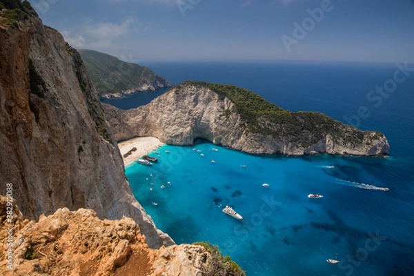 Fototapeta Amazing Navagio Beach in Zakynthos Island with Ship Wreck beach and Navagio bay visible. The most famous natural landmark of Zakynthos, Greek island in the Ionian Sea .
