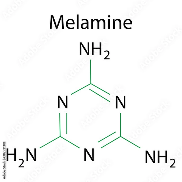 Fototapeta Melamine formula. Molecular structure. Line drawing. Vintage melamine formula, great design for any purposes. Stock image. Vector illustration.