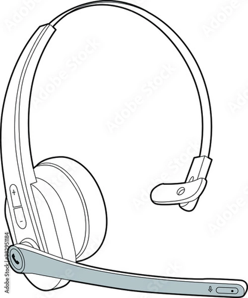 Fototapeta Professional Headset with microphone Vector / Line Drawing. Icon, Logo, Design, Element