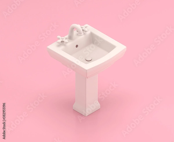 Fototapeta Isometric 3d Icon, a tall white bathroom sink in flat color pink room,single color white, cute toylike household objects, 3d rendering