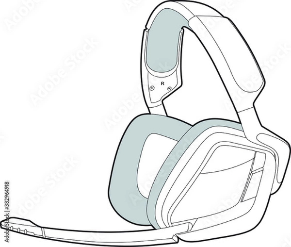 Fototapeta Professional Gaming Headset Vector / Line Drawing. Icon, Logo, Design, Element