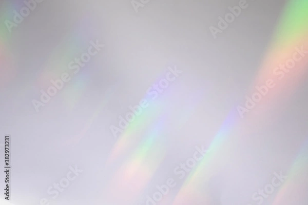 Fototapeta Blurred rainbow light refraction texture overlay effect for photo and mockups. Organic drop diagonal holographic flare on a white wall. Shadows for natural light effects