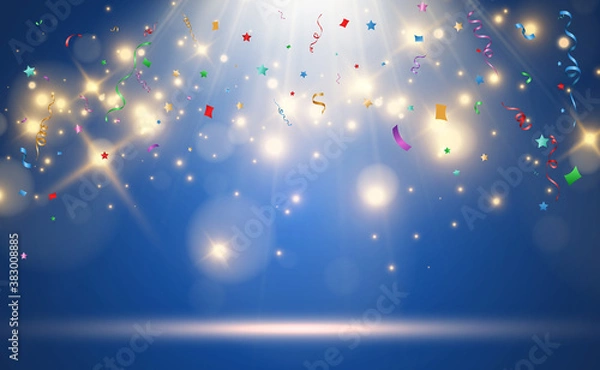 Fototapeta Vector illustration of falling confetti on a transparent background.