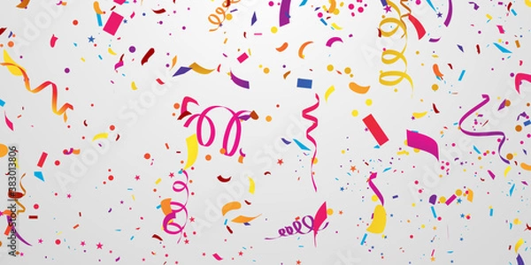 Fototapeta confetti and colorful ribbons. Celebration background template with