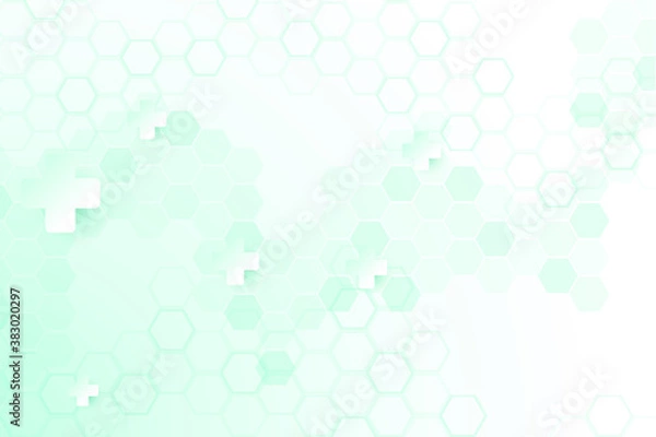 Fototapeta Green color of abstract healthy and medical background. Technology and science wallpaper template with hexagonal shape. Soft blue color medical banner. Modern template with space for text.