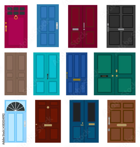 Obraz Set of entrance doors. Isolated on white background. Flat design. Vector illustration.